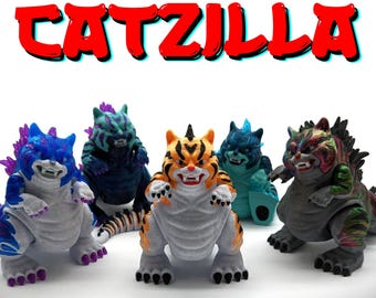 Catzilla - Multicolor 3D Print, Godzilla Cat, Unique Gift, Collectors Item, Collectable, Rare Find, Fun Desk Fidget, Orange Cat, Movie Night