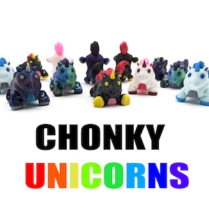 Chonky Unicorns - 3D Druck, Einhorn Schreibtisch Fidget, Mitbringsel, Fat Horned Horse, Fantasy Decor, Cute, Little, Smol, Pocket Haustier
