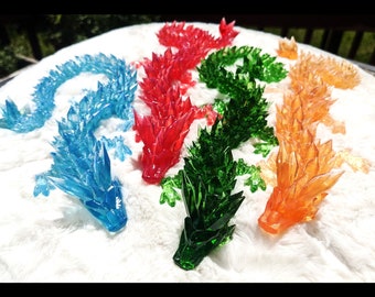 Translucent Glitter Crystal Dragon - Articulated Resin 3D Print, Unique Fantasy Gift, One of a Kind, Shiny like Glass, Suncatcher Dragon