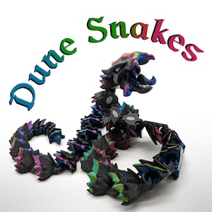 Dune Snake - 3D Flerfärgad Ledad Tryck med Rörlig Käfte, Unik Ormgåva, Coola Färger, Rolig Skrivbordsfidget, Elementorm, Drakorm