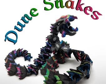 Dune Snake - 3D Multicolor Articulated Print with Movable Jaw, Unique Snake Gift, Cool Colors, Fun Desk Fidget, Element Snake, Dragon Snake
