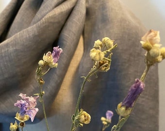 Naturally dyed linen scarf in trendy denim shades