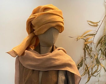 Naturally dyed softened linen scarf in sunny colour