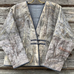 Boho style quilted linen jacket - Eco printed