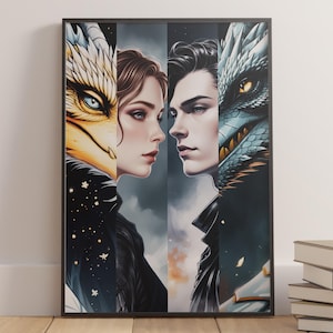 Fourth Wing Art, Violet Sorrengail and Xaden Riorson, Fourth Wing Wall Art, Onyx Storm Book, Bookish Wall Art, Gift Ideas for Book Lovers