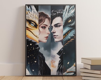 Arte de Fourth Wing, Violet Sorrengail y Xaden Riorson, Arte mural de Fourth Wing, Libro Onyx Storm, Arte mural literario, Ideas de regalo para amantes de la lectura