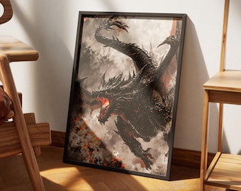 Póster del Dragón de Tairn, Violeta Sorrengail, Arte mural de la Cuarta Ala, Libro Tormenta de Ónix, Llama de Hierro, Arte mural literario, Ideas de regalo para amantes de la lectura