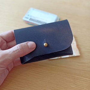 Cartera compacta azul marino, mini billetera de cuero curtido vegetal, billetera tipo sobre para hombre, monedero pequeño, regalos para el día de la madre