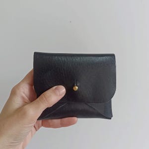 Cartera pequeña de cuero, tarjetero minimalista, regalo único para hombres, bolsa fina de curtido vegetal, regalo para novia, monedero negro para ella