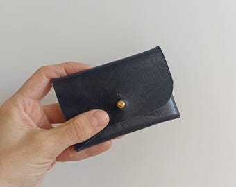 Small Black Leather Cardholder, minimalist coin purse, Vegetable-Tanned Leather pouch, handmade mini wallet, perfect gift for bestfriend