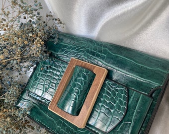 Designer Bag with Wooden Detail -Green