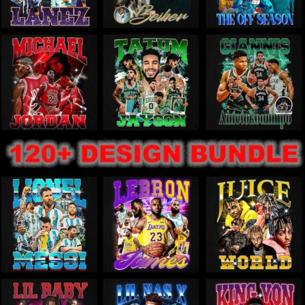 120+ T-Shirt Designs  Bootleg-Inspired Embrace Hip-Hop, Celebrity, and Vintage Rap Styles. Premium PNG Files at 300 DPI Resolution