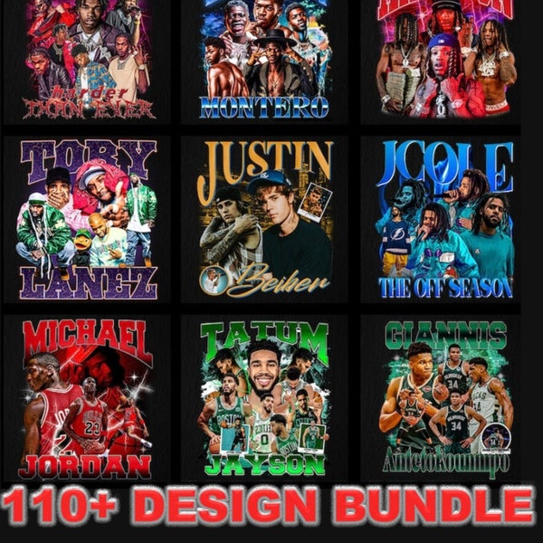 120+ T-Shirt Designs  Bootleg-Inspired Embrace Hip-Hop, Celebrity, and Vintage Rap Styles. Premium PNG Files at 300 DPI Resolution