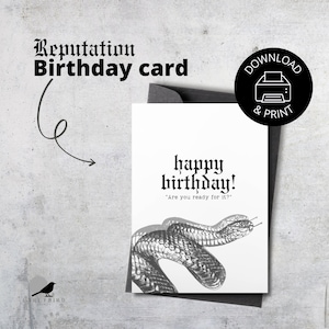 Carte d'anniversaire imprimable Taylor Swift Reputation, téléchargement immédiat