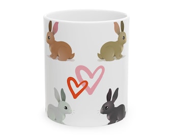 Bunny Lovin' Whimsical Bunny Love Ceramic Mug, Cute Rabbit Coffee Cup, Animal Lover Gift, Spring Decor, Easter Mug, Heart Design