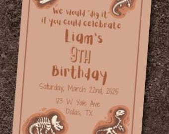 Dig It Paleontology Kid's Birthday Party Invitation Digital Download Dinosaur