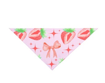 Strawberry Sparkle Pet Bandana, słodki dodatek dla psa na lato, szalik dla psa z nadrukiem truskawkowym, prezent dla zwierzaka na urodziny, słodki ubranko dla zwierzaka