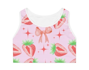 Strawberry Sparkle Sports Bra - Fitness, Workout, Gym, Activewear, Exercise, Stylish Athleisure, Gift for Her