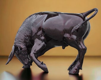 Large bull, 210 cm long, 1.40 cm high, elegant Taurus with base fixings, a fantastic decorative figure of high quality! Black Bull! RARE