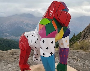 New, large polygonal colorful gorilla high 130 cm x long 120 cm exclusive, luxury art, art object, gorilla