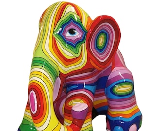 large elephant in rainbow colors high 115 cm x long 120 cm exclusive, luxury art, artistically painted elephant, éléphant peint artistiquement