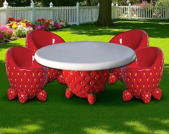 New! 5-piece strawberry seating set—a 50 cm highlight—functional, exclusive garden decoration!