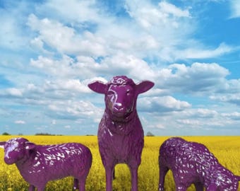 Set of 3 sheep family in blackberry finish, weatherproof garden figure!