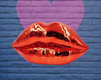 Exclusive lip sculpture in various chrome finishes, design red lips figure, handcrafted statue, home decor, chrome red lips art object