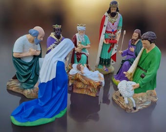 Life-size nativity figures set of 8 in life-size for the large Christmas decoration, Chiffres de la Nativité, Nativity figures, handmade