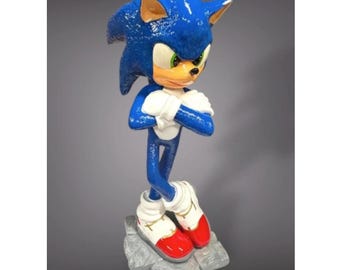 Large Sonic figure, approx. 80 cm, hand-painted resin statue, Sonic the Hedgehog decoration, large gaming figure, collector's item & gift for gamers