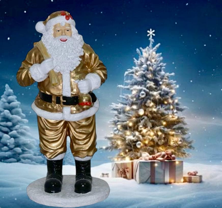 XXL Weihnachtsmann mit Glöckchen / Nikolaus 180cm gold, Weihnachtsdeko , große Weihnachtsfigur, le père Noël, Santa Claus