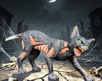 Horror Halloween Cat 63 cm – Creepy decoration, terrifying monster cat for Halloween & horror fans