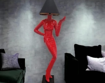 Large modern red floor lamp in the shape of a woman, 185 cm tall, designer lamp, art figure, Rouge Femme Ladylamp