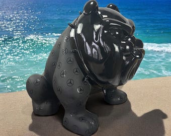 Large exclusive Bulldog sculpture Black Edition with logo decoration, large dog figurine, handmade animal statue, unique animal figure!