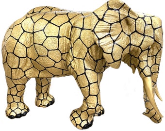 XXXL Elefant gold Design life size 4,10m lang Luxusdeko Elephant, Éléphant Afrika Deko Big Five