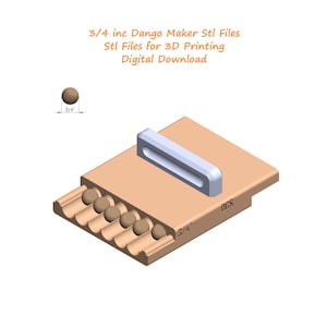Puede incluir: Modelo 3D de un objeto de madera con un asa azul claro y varias esferas marrones. El texto dice "3/4 inc Dango Maker Stl Files, Stl Files for 3D Printing, Digital Download". El objeto mide 1,9 cm de ancho.