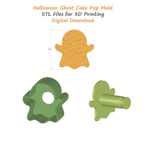 Halloween Ghost Cake Pop Cutter STL File | Plunger Style 2-Part Cutter with Angled Cutting Edge | Digital 3D Print File for Fondant, Cookies