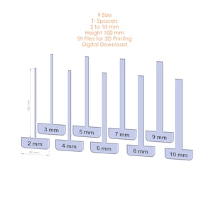 Bookbinding T-Spacers STL Files for 3D Printing | Bookbinding Tool 3d Print Stl Files | Digital Download Stl Files | Set of 9 Sizes