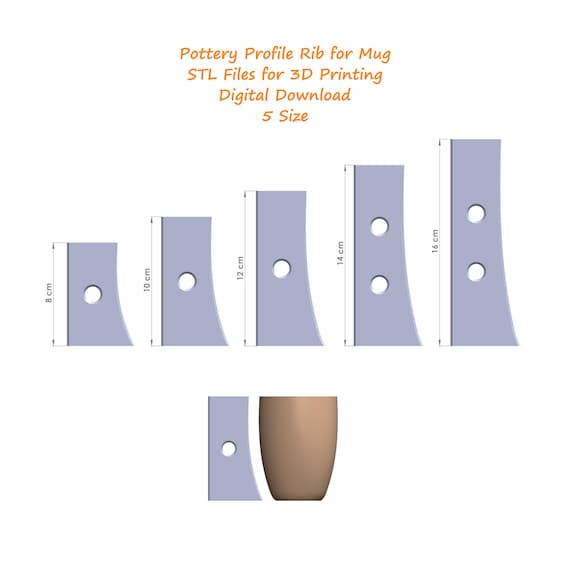 Pottery Profile Rib Stl Files for Mug | Pottery Shaping Tool Stl Files | STL Files for 3D Printing | 3d Printer Digital Stl Files | 5 Size
