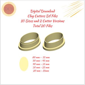 Puede incluir: Descarga digital de 20 archivos STL para cortadores de arcilla en 10 tamaños, que van de 15 mm a 55 mm. La imagen muestra dos ejemplos de los cortadores, uno con un solo anillo y otro con un anillo doble.