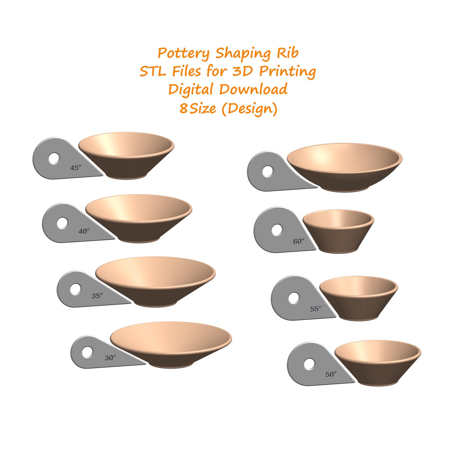 Pottery Ribs With Ruler Pottery Shaping Rib Tool – 8 STL Files for 3D Printing | Digital ...