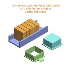 1.5&quot; Square Cake Pop Mold With Stand Stl Files | Cake Pop Mold 3d Print Stl Files | Cake Pop Making Tool STL File | Stl File for 3D Printing
