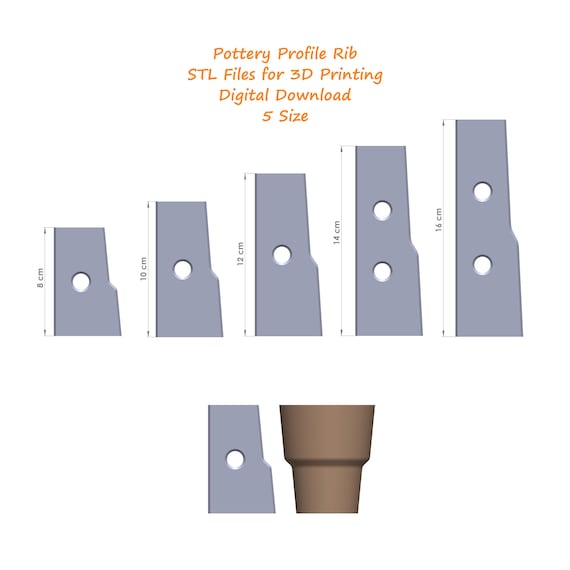 Pottery Profile Rib for Mug Stl Files | Pottery Shaping Tool Stl Files | STL Files for 3D Printing | 3d Printer Digital Stl Files | 5 Size