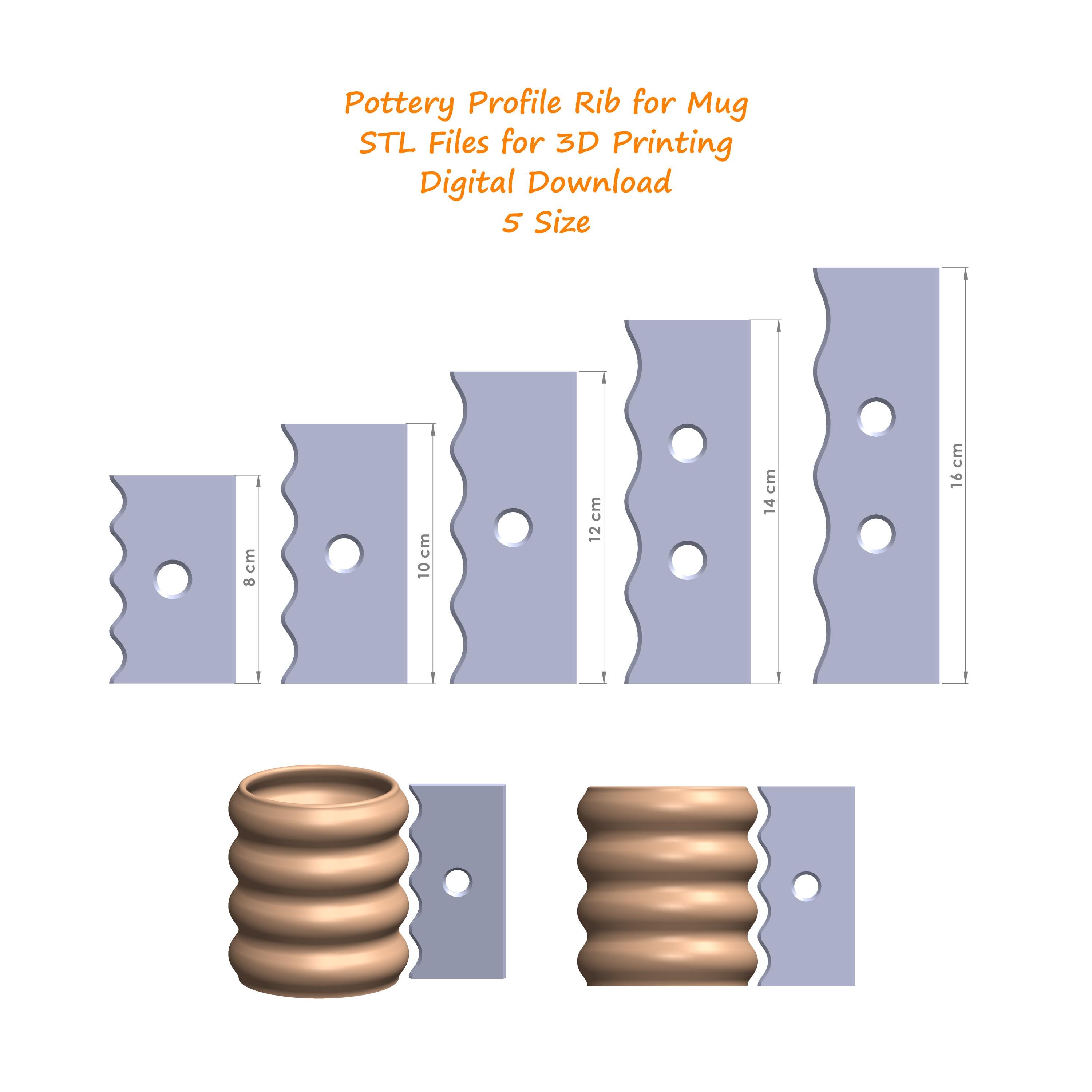 Pottery Ribs With Ruler Pottery Profile Rib Set STL Files for Mug Shaping | 3D Printing File ...