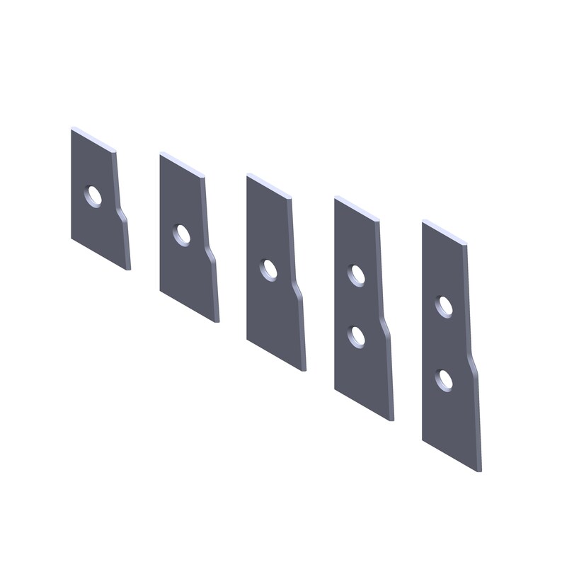 May include: Set of six gray metal spacers with different numbers of holes. The spacers are rectangular and have a slightly rounded edge.