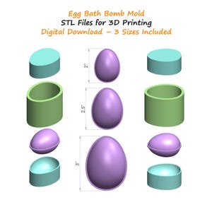 Ei Badebombenform STL-Dateien | 3 Größen enthalten 2 "2,5" 3" | 3D druckbare Badebombenform | Digitaler Download