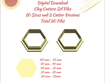 Hexagon Clay Cutters Stl Files for 3D Printing | Honeycomb Clay Cutter Set, 15 to 60 mm | Clay Earring Cutters Digital Download STL Files