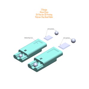 May include: Two 3D printed polymer clay bead roller designs, one for 10mm beads and one for 12mm beads. Each design includes a measuring cup and a sphere for size reference.