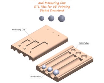 Rodillo para hacer cuentas de arcilla polimérica con perforador y taza medidora / Herramientas para arcilla polimérica / Crea cuentas de 10 mm, 12 mm y 14 mm / Archivos STL para impresión 3D