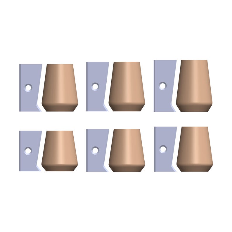 May include: Six sets of brown ceramic cups with a hole in the side, each set includes a cup and a small rectangular piece with a hole in the center.